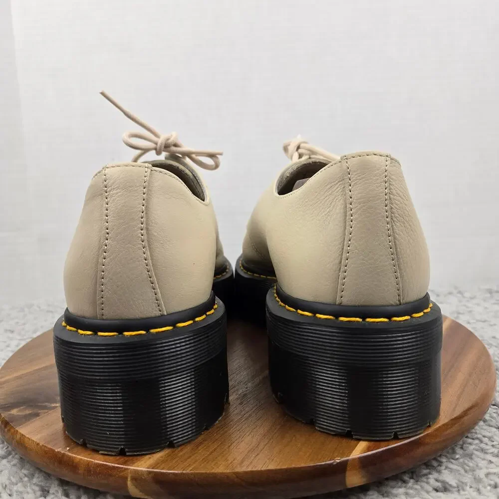Dr. Martens Mens 12 Quad 1461 II Pisa Beige Leather Low Platform Y2K Chunky Shoe